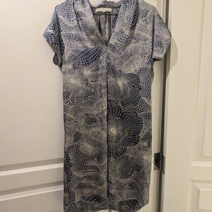 Monk & Lou Shift Dress, Size XS, Blue and White Pattern